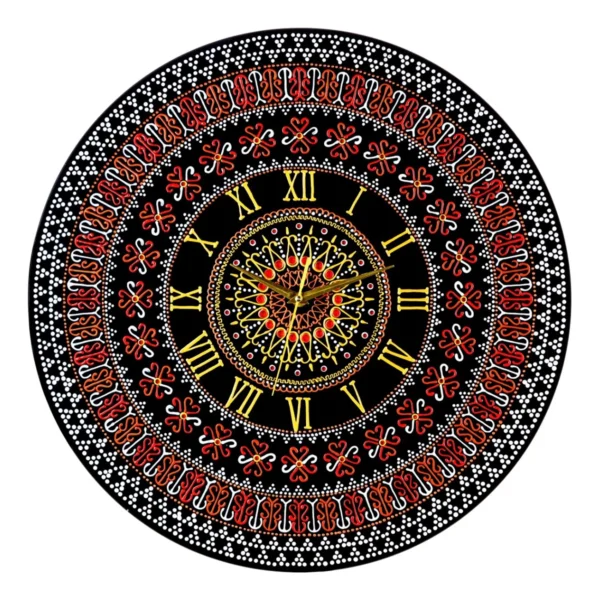 Intricate Turkmen Patterns Glass Clock