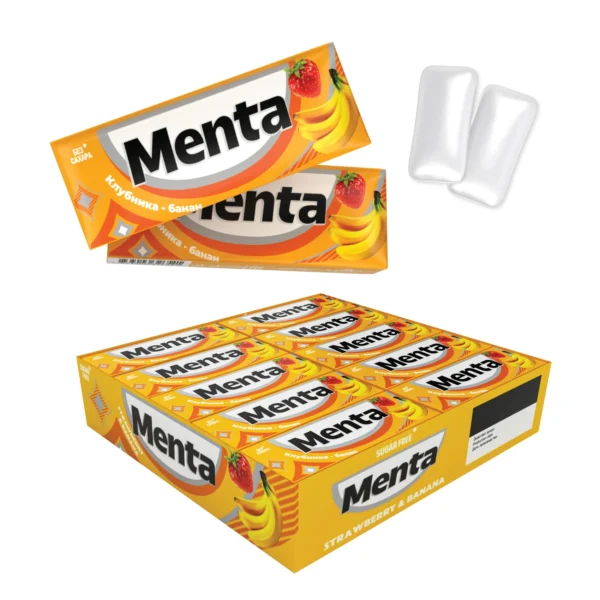 Menta chewing gum sugar free pillows in the package strawberry and banana flavored 132 gr