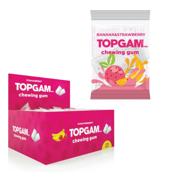 Topgam chewing gums with sugar dragee strawberry and banana flavored 25gr