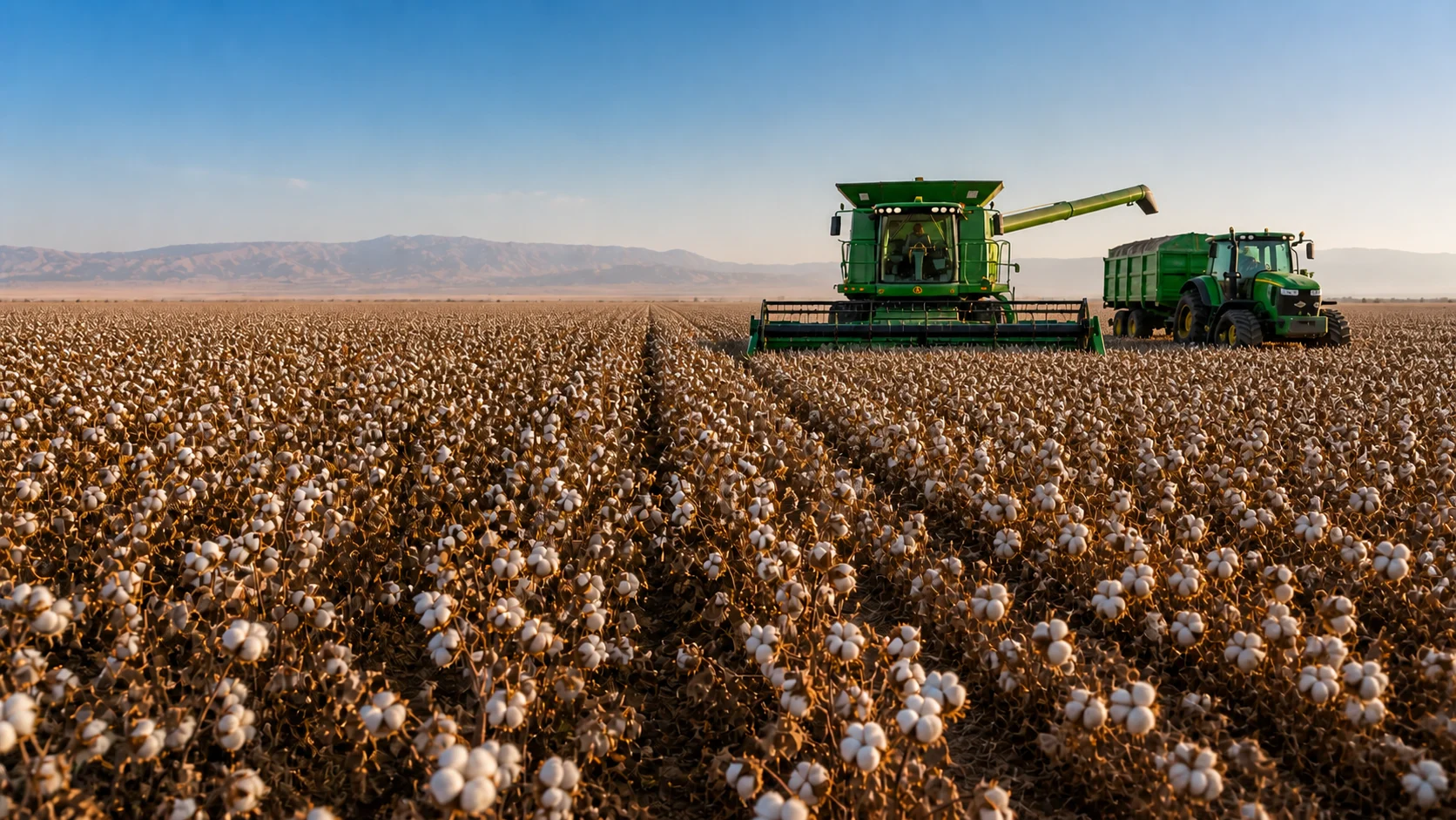 Turkmenistan agricultural exports cotton and wheat fields in the Ahal region at harvest season