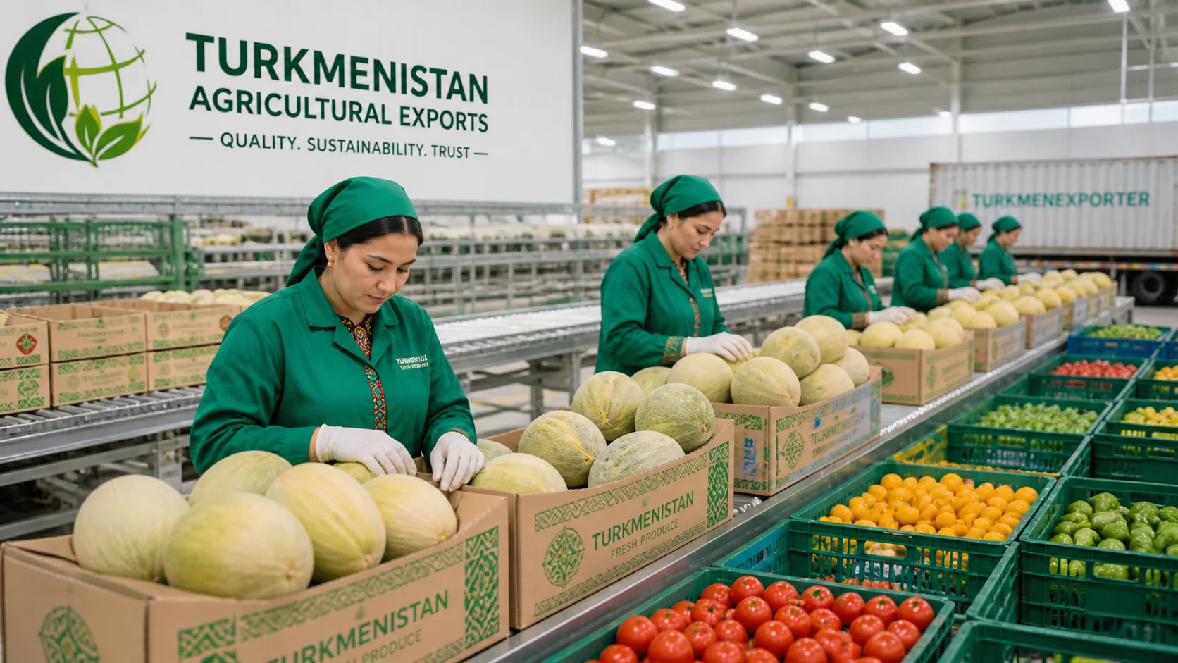 Turkmenistan agricultural exports fresh melons and produce at a regional agro export trade facility