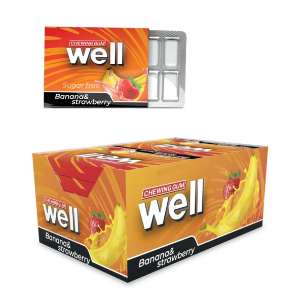 Well chewing gums sugar free blister in the package strawberry and banana flavored 13gr