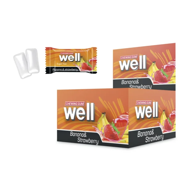 Well chewing gums sugar free pillows DUO by 2 pieces strawberry and banana flavored 26gr